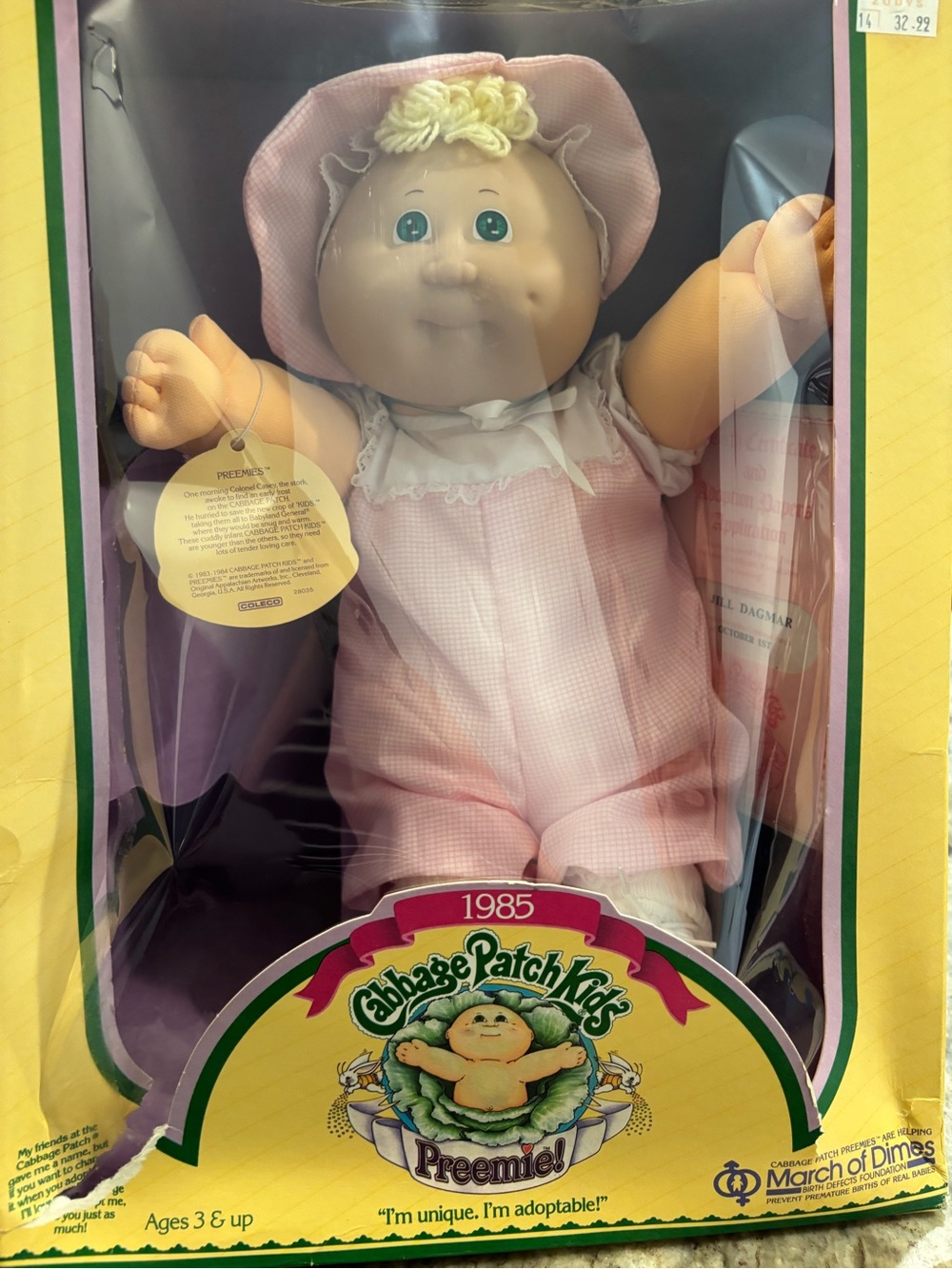 Vintage Cabbage Patch Kids Preemie Jill Dagmar Oct 1 March of Dimes NWT
